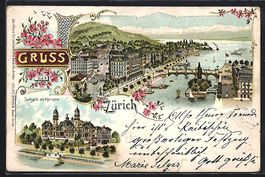 Litho Zürich, Panorama mit Tonhalle am 