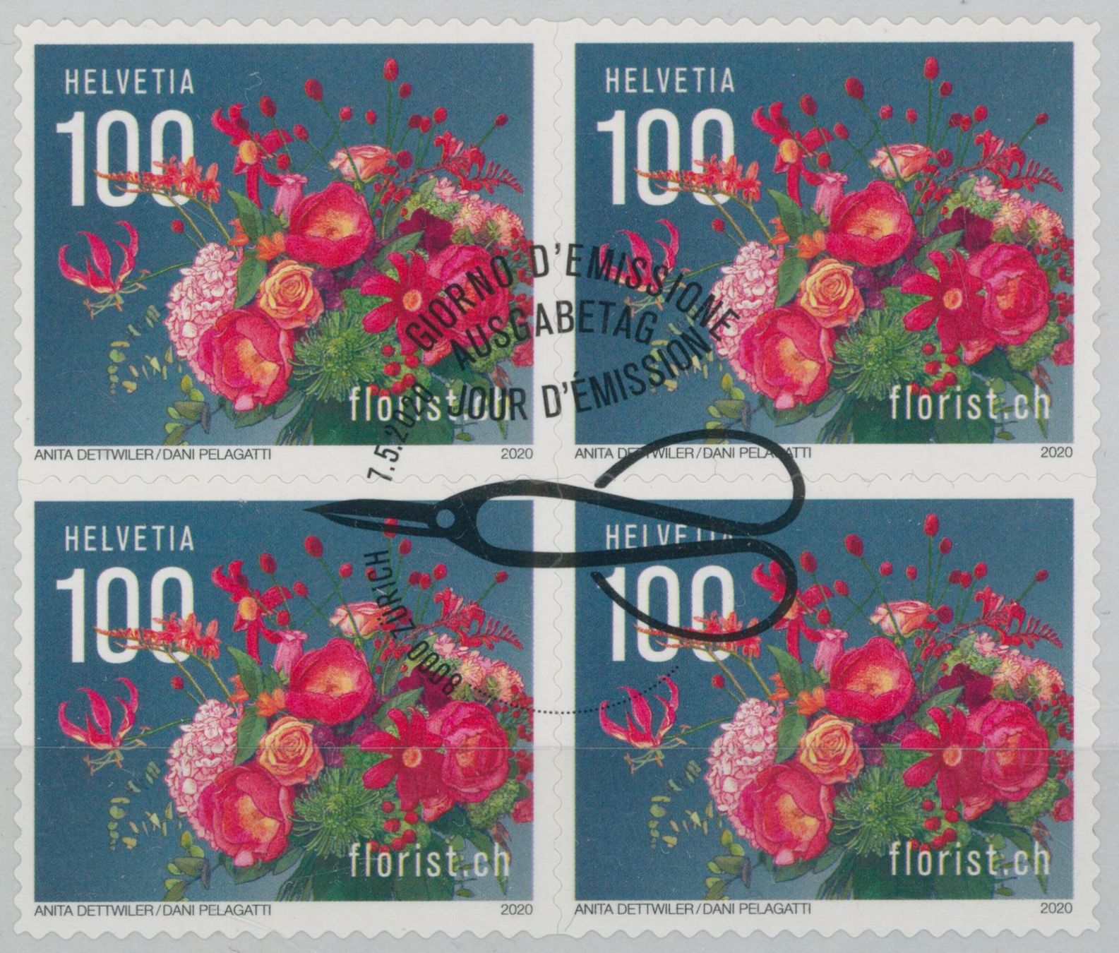 Tutti i francobolli: 2020 - florist.ch - Viererblock - Ersttag Stempel ET – Usato da Schindellegi venduto da leecollect
