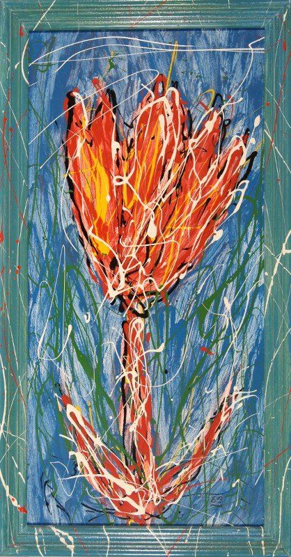 Dipinti: Informel Gemälde: Rote Blume auf blauem Feld – Nuovo (secondo la descrizione) da Fribourg venduto da erw_68dx