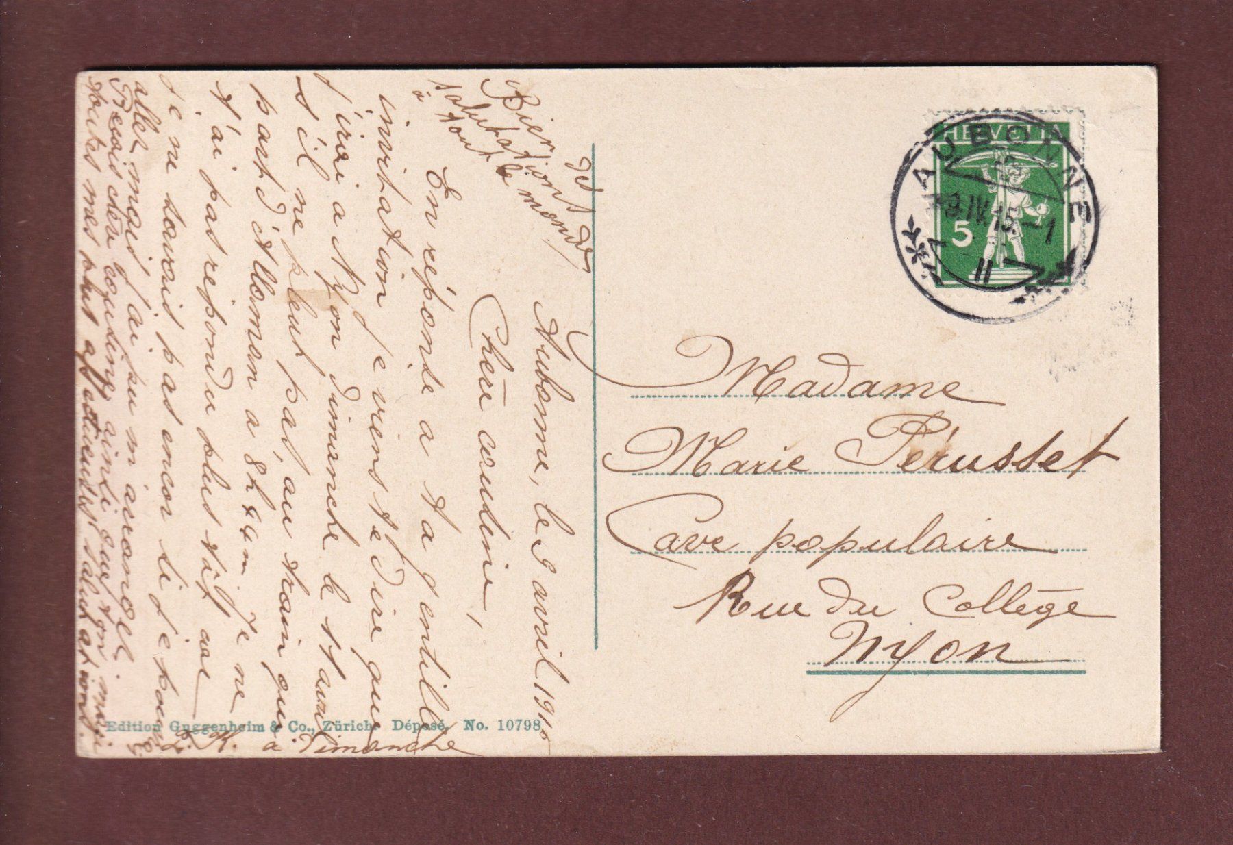 Cartoline postali: AUBONNE - 1915 // pli d'angle // – Usato da Pully venduto da nicecards 1