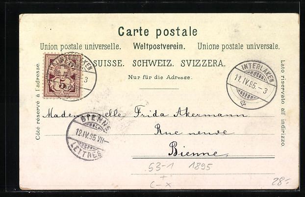 Cartoline postali: Vorläufer-Lithographie Interlaken, Tr – Usato da Berlin venduto da bartko-reher 1
