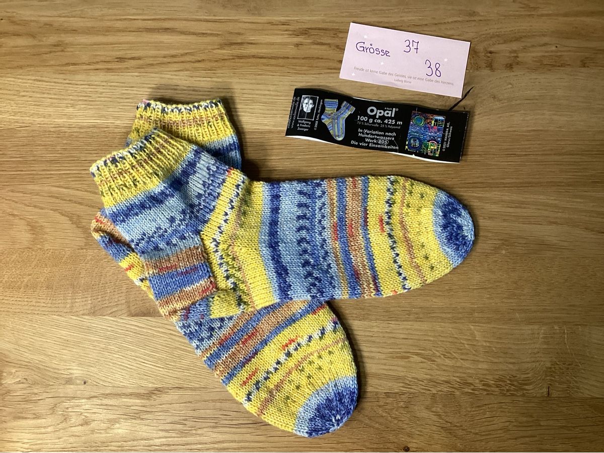 Calze: Wunderschöne, handgestrickte Hundertwasser Söckli – Nuovo e nell'imballaggio originale da Flawil venduto da kruemeli02