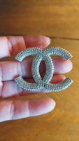 Chanel Brosche silberfarben mit Strass guter Zustand