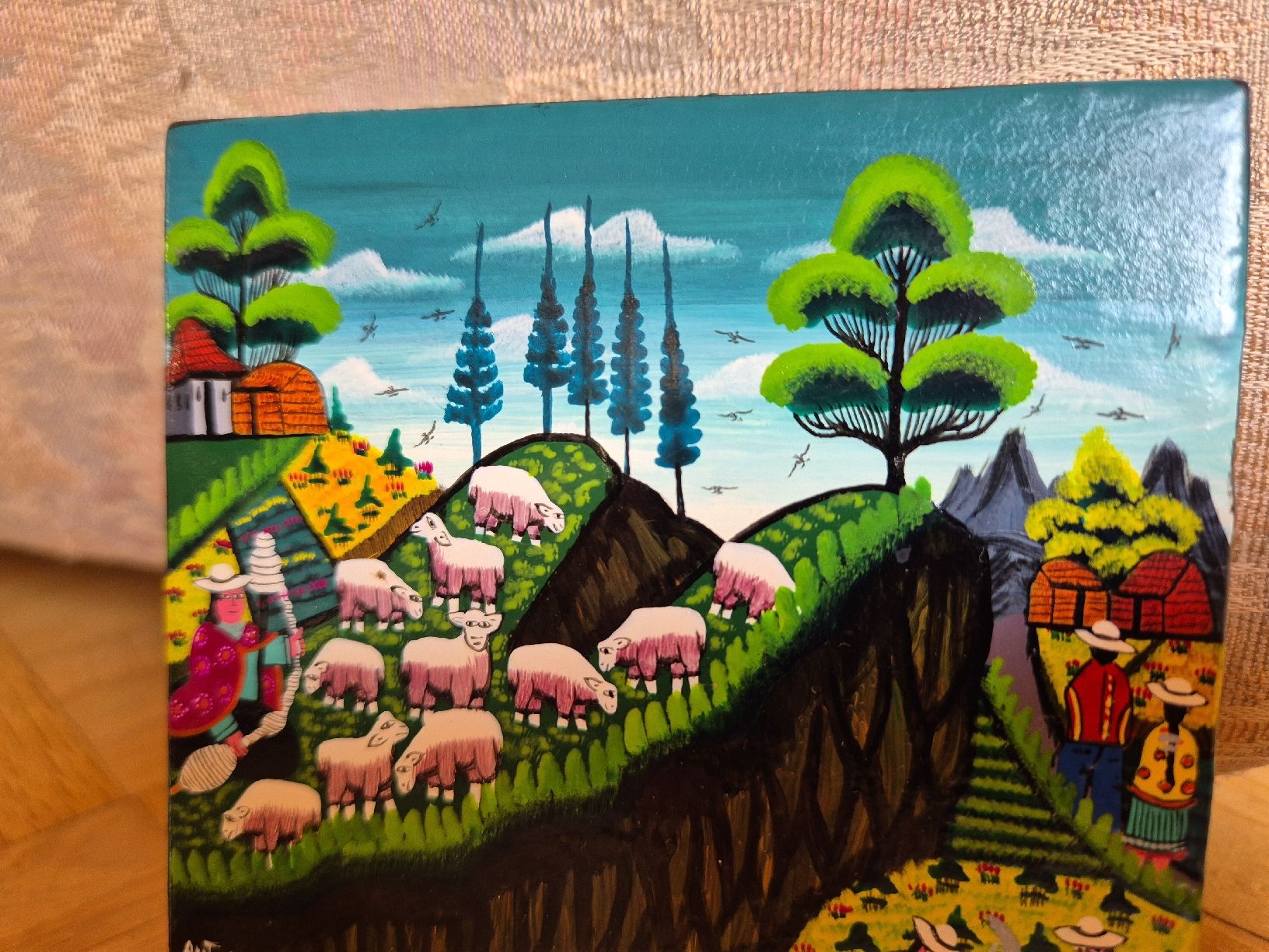 Tableaux: Tableau art Tigua, signé Cesar Cayo – D'occasion à Farvagny-le-Grand par Grapeful88 1