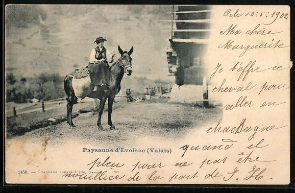 Cartoline postali: AK Evolène, Paysanne d'Evolène, 1902 – Usato da Berlin venduto da bartko-reher