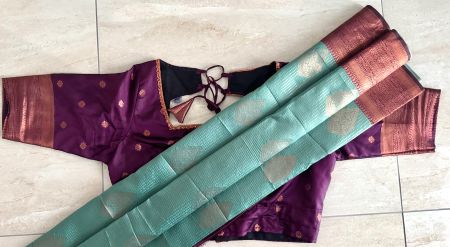 Saree in türkis violett (Neu)