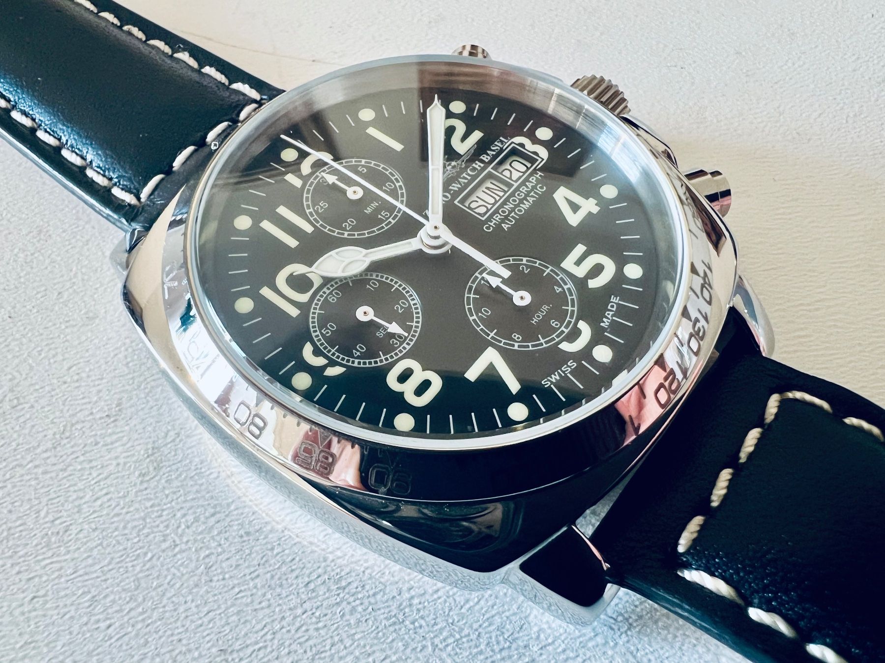 Zeno Orologi: ZENO Cambered Square Pilot Chrono Tachymeter,7750, SRP2010.- – Nuovo e nell'imballaggio originale da Le Mont-sur-Lausanne venduto da LycaGallery 3