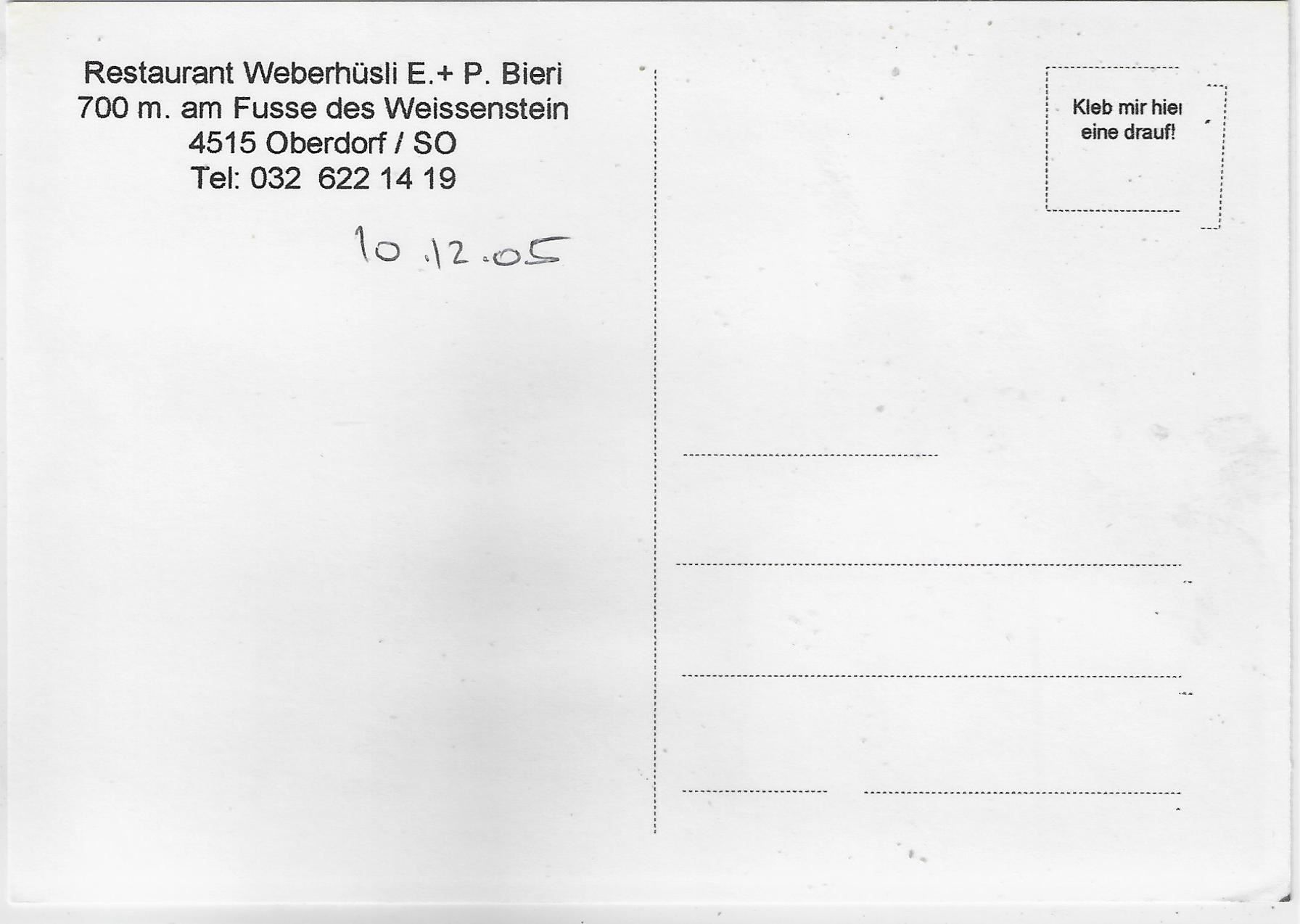 Cartes postales: Oberdorf SO - Restaurant Weberhüsli – D'occasion à Ettingen par Kartenplanet 1