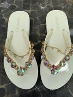 Flip-Flops weiss Glitzer-Steine Grösse 36