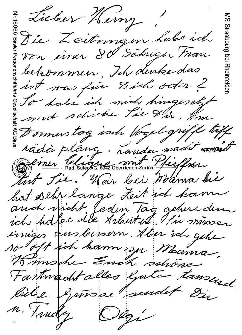 Cartoline postali: Schiff Strasbourg bei Rheinfelden – Usato da Ottikon b.Kemptth. venduto da Neptun1974 1