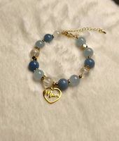 Bracelet fait main en aigue-marine et quartz fantôme blanc