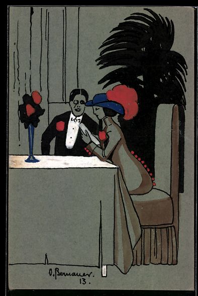 Cartoline postali: Handgemalt: Herr und elegante Dame in ei – Usato da Berlin venduto da bartko-reher