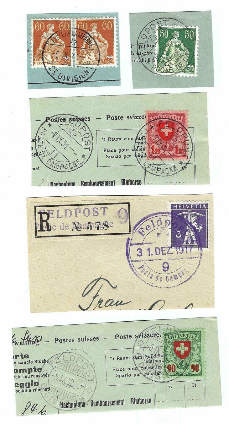 Alle Briefmarken: 5 Feldpoststempel auf Ausschnitt bo – Gebraucht aus Aarau von fussball-fussball