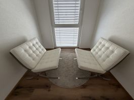 2x Barcelona Daybeds Leder Weiss Chrom Stahl Replikaneuwerti