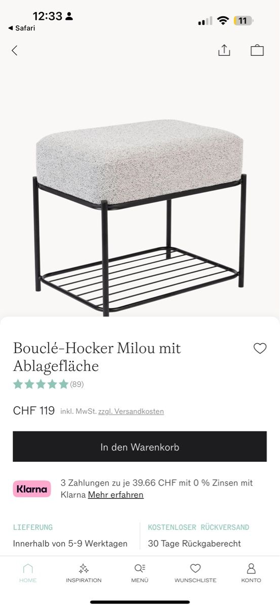 Westwing Sgabelli: Westwing Bouclé-Hocker Milou mit Ablagefläche – Usato da Winterthur venduto da fij_f65r 3