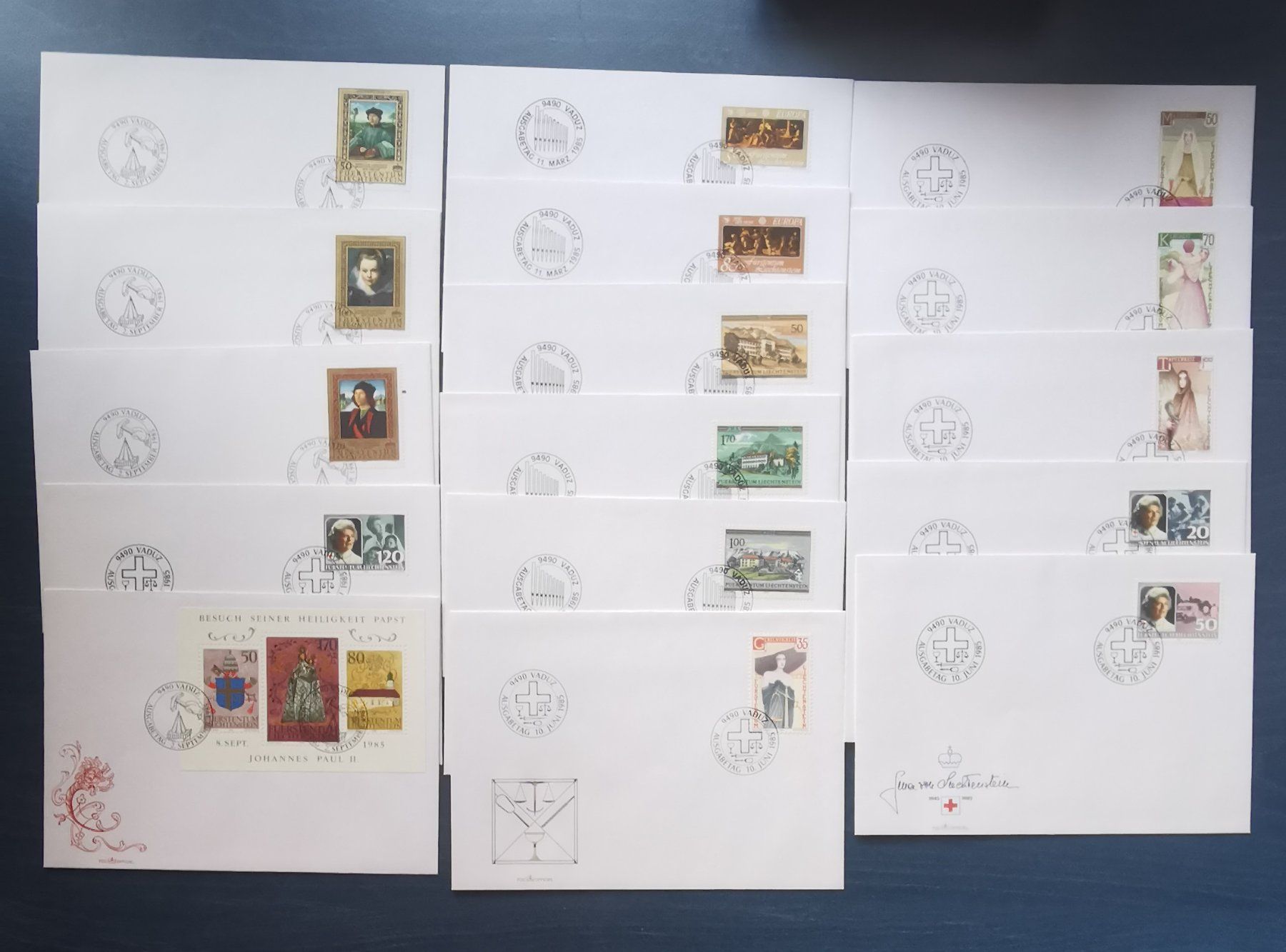 Tutti i francobolli: 16 FDC Lichtenstein 1985 – Nuovo (secondo la descrizione) da Aadorf venduto da Chnorli-Furz