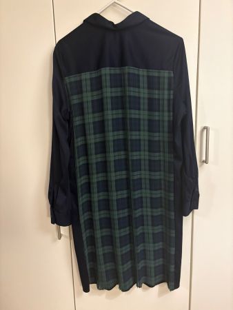 Damen Blusenkleid dunkelblau kariert Plissee Rücken