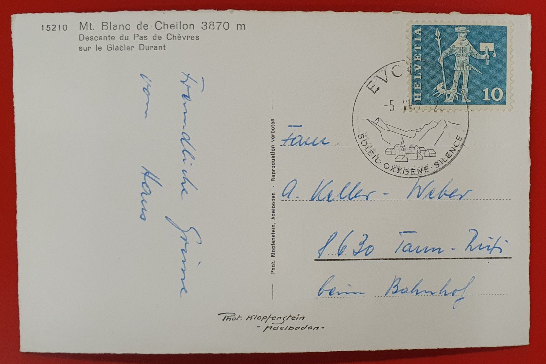 Cartoline postali: Mt.Blanc de Cheilon ca. 1970, 2 Skitouren-Läufer – Usato da Kreuzlingen venduto da Rschweiz1 1