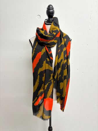 Zara grosses Tuch Schal mit speziellem Muster schwarz orange