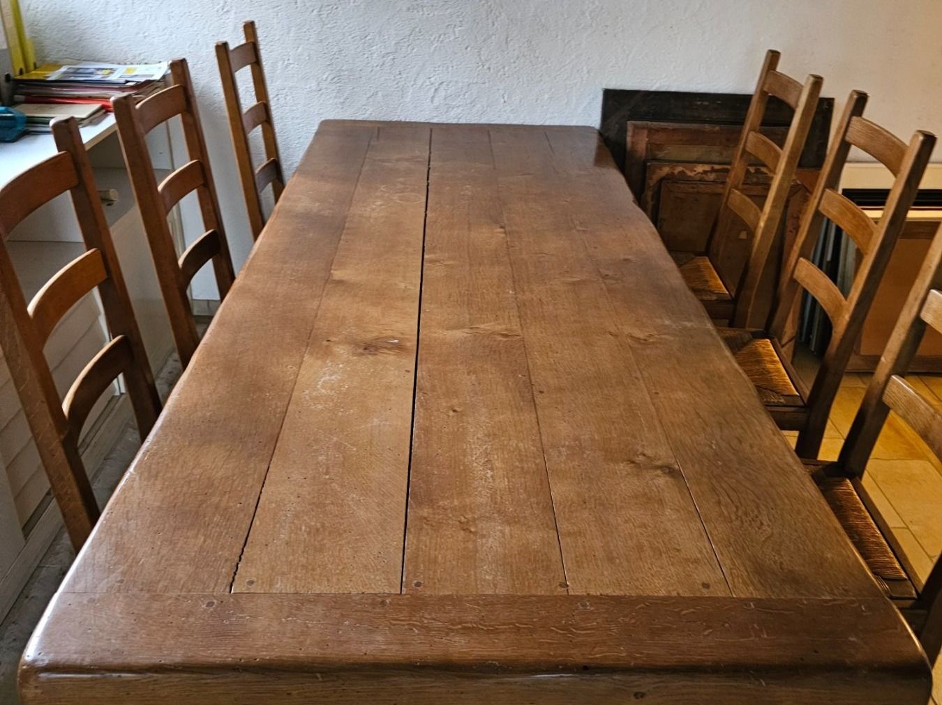 Tischset: Klostertisch Eiche massiv, inkl. 6 Eichenstühlen – Gebraucht aus Münchenstein von  1