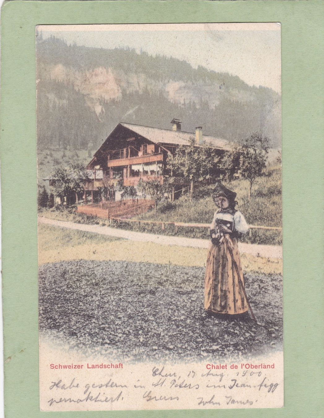 Cartoline postali: Kitsch Kunst Schweizer Landschaft Chalet de Oberland 1900 – Usato da Herisau venduto da Lisegrat2008
