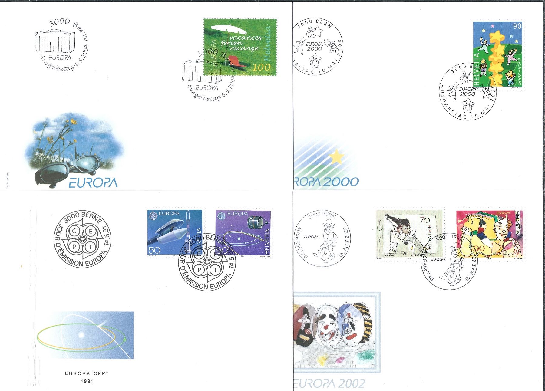 4FDC Suisse - 1991-2000-2002 et 2004 Europa obli.1er jour (D'occasion ...