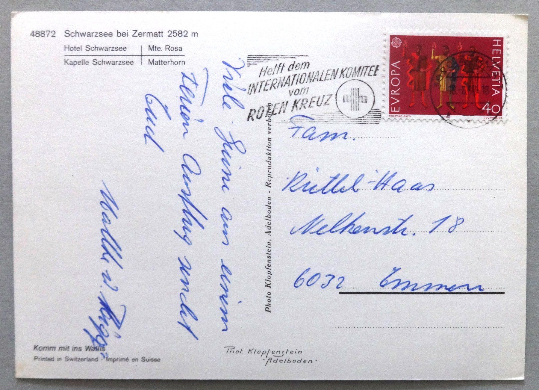 Cartoline postali: Schwarzsee bei Zermatt – Usato da Fétigny venduto da Billy2miny 1