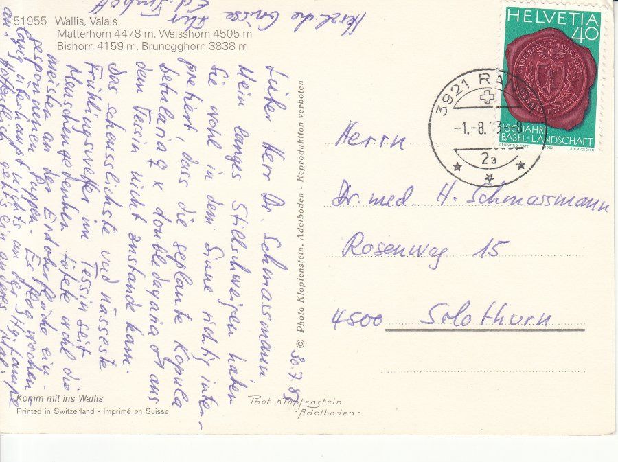 Cartoline postali: Wallisser Berge 1983 – Usato da Bürglen TG venduto da StampGraf 1