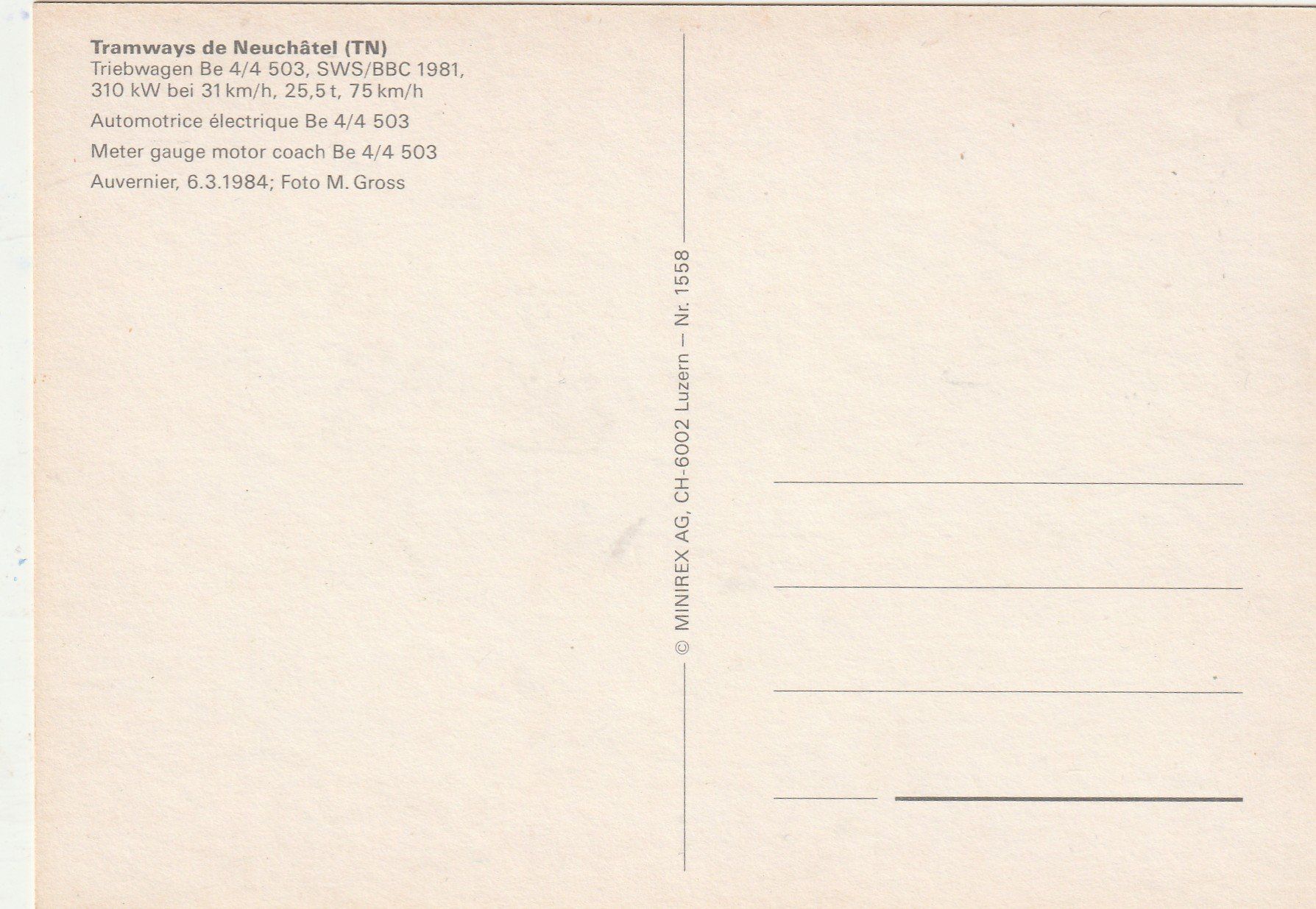 Cartoline postali: Look 1984 Neuchatel – Usato da Lumbrein venduto da made02 1