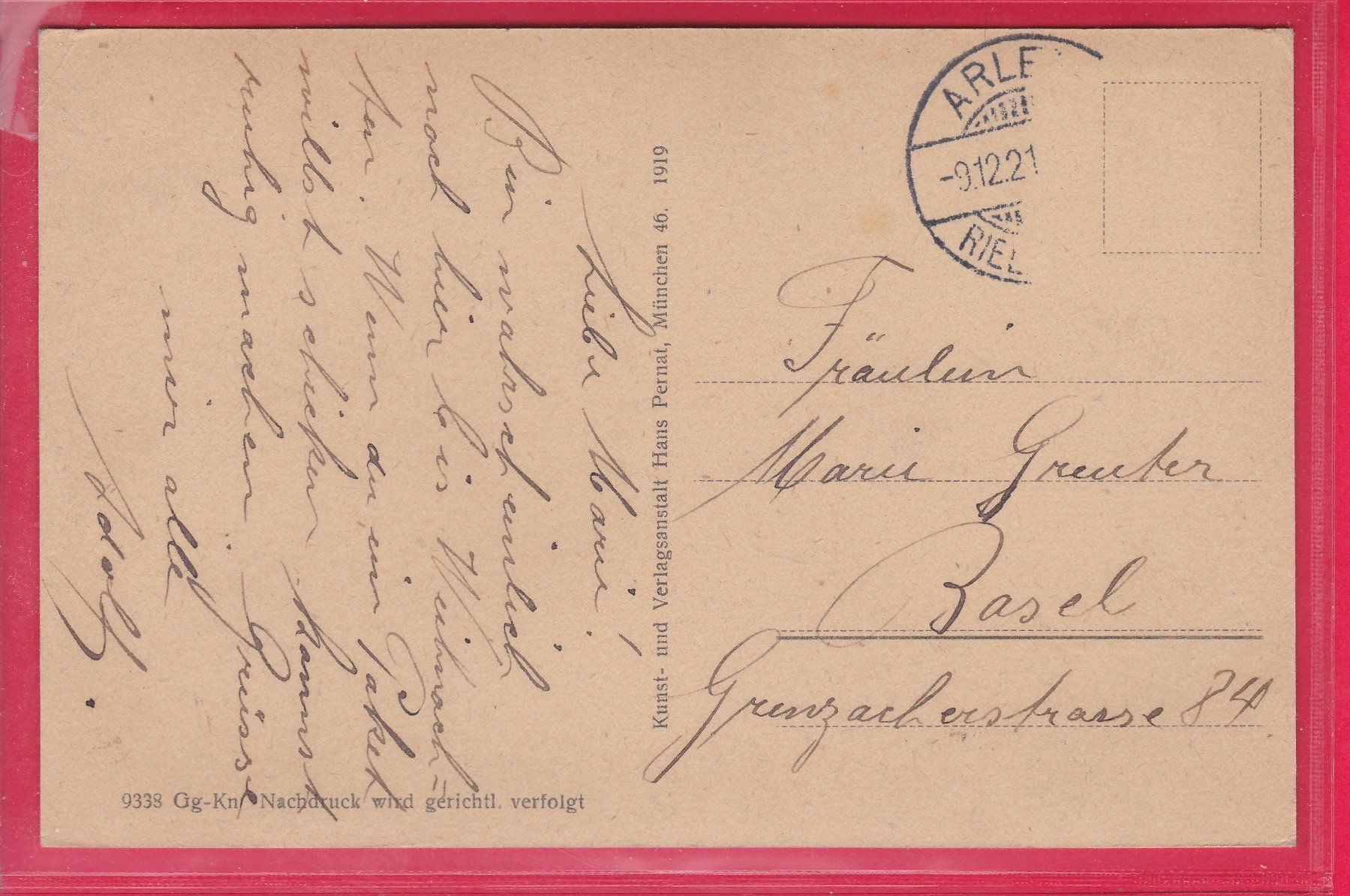 Cartoline postali: ARLEN, 9.12.1921 – Usato da Oberrieden venduto da Gebirgsstelze 1