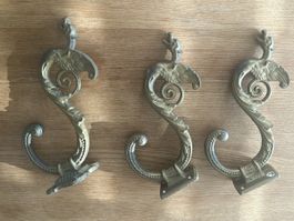 Wandhaken Messing 3 Stuck Ornamente Vogel Design antik 57