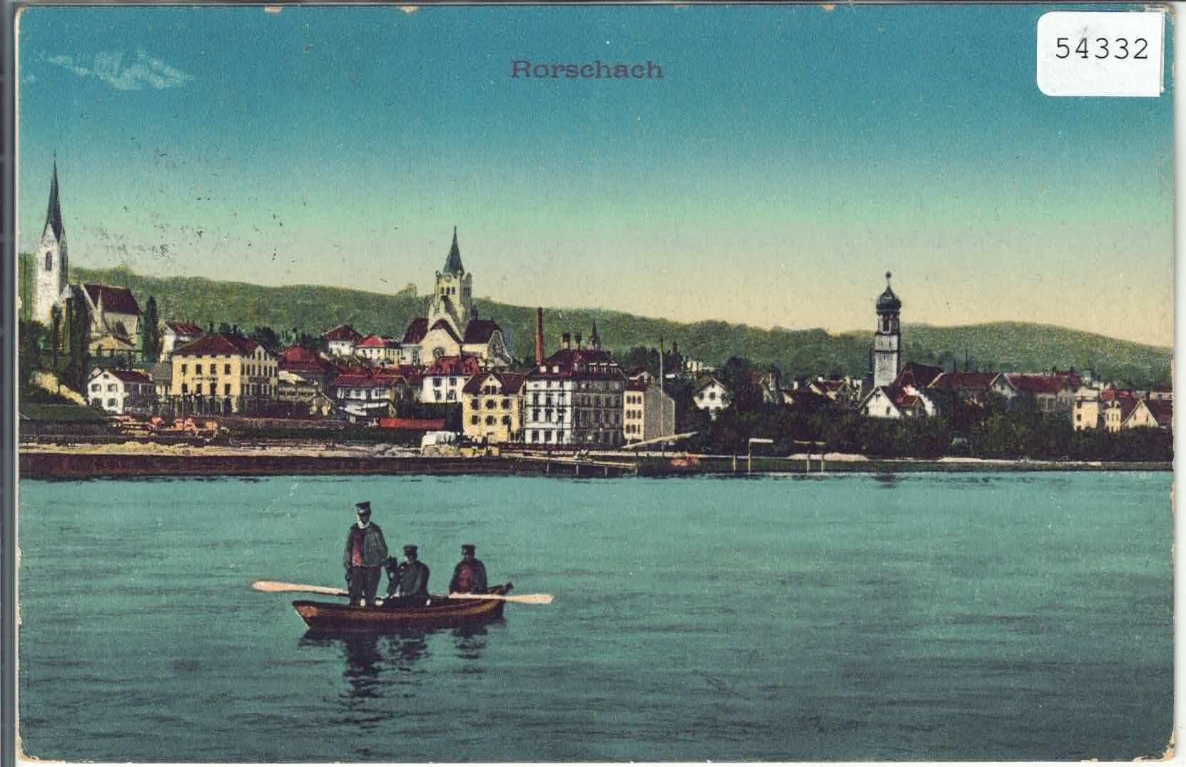 Cartoline postali: Rorschach - Generalansicht mit Ruderboot - Litho – Usato da Ettingen venduto da Kartenplanet