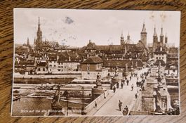 Belebte Mainbrücke Würzburg 1929, n. Emmental z. Dr. Baur