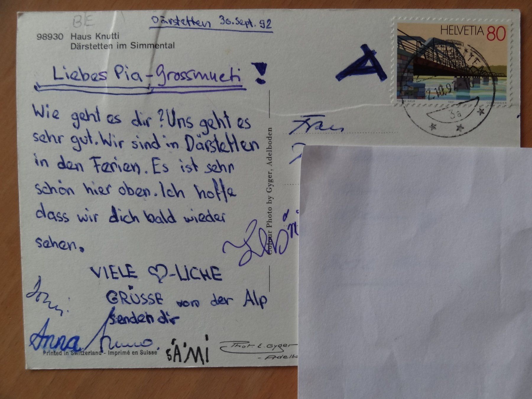 Cartoline postali: Därstetten im Simmental - Haus Knutti - 1992 – Usato da St Léonard venduto da Riglin 1