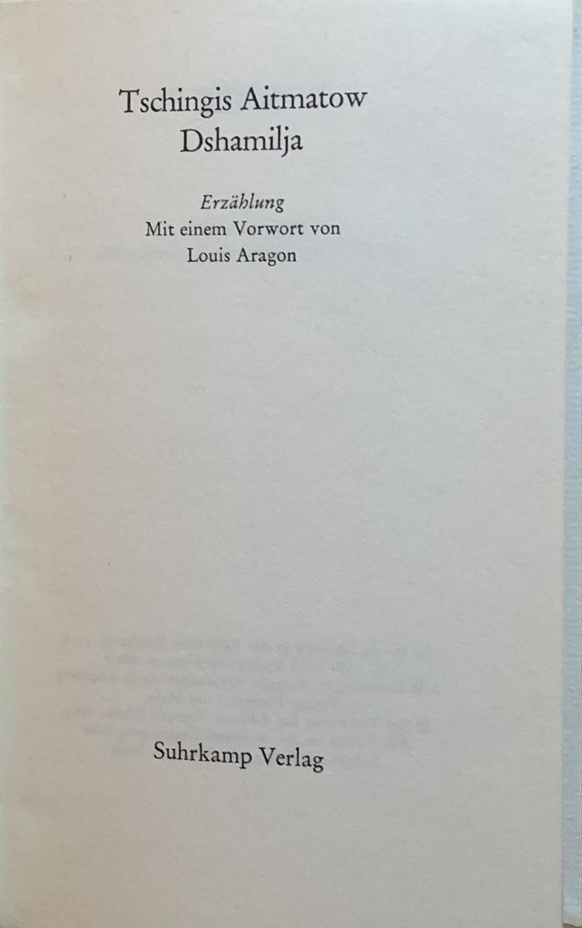 Bücher: TSCHINGIS AITMATOW - DSHAMILJA – Gebraucht aus Birsfelden von Emporio82 2