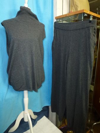 STRICK DUO PULLOVER OHNE ARM GRAU PASSENDE SCHLUPFHOSE XL