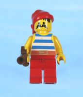 LEGO Minifigur Pirate Blue / White Stripes Shirt, Red Legs