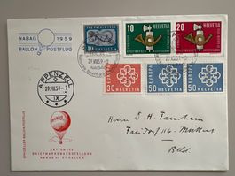 1959 NABAG St.Gallen Brief Ballonpost  Mischfrankatur