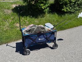 Bollerwagen Berger faltbar blau für Transport und Camping