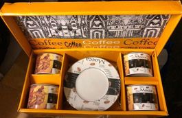 4 Espresso Kaffee Coffee Cafi Mocca Tassen Teller Bohnen