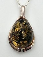 Bernstein Designer Anhänger 925 Silber Collier Kette