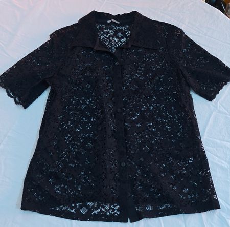 Damen Bluse Schwarz Grösse L Spitze kurzarm