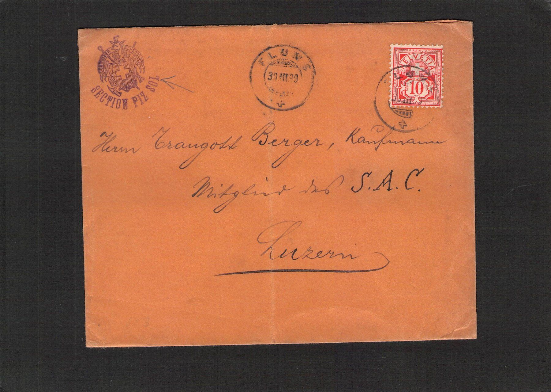 Tutti i francobolli: Siegelbrief Flums 30.lll.1899, Stempel Section Piz Sol – Usato da Reichenburg venduto da Pipo-67