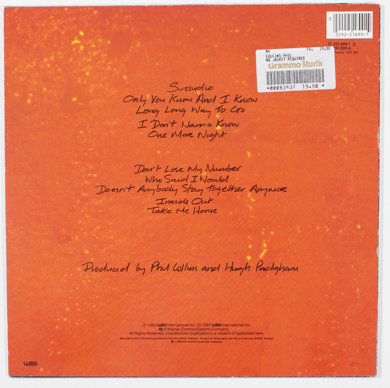 Dischi in vinile: Vinyl LP PHIL COLLINS - NO JACKET REQUIRED 1985 – Usato da Brüttisellen venduto da Collector-Corner 5