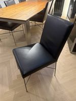 8 Möbel Pfister Echtleder-Stühle | schwarz | Edelstahl