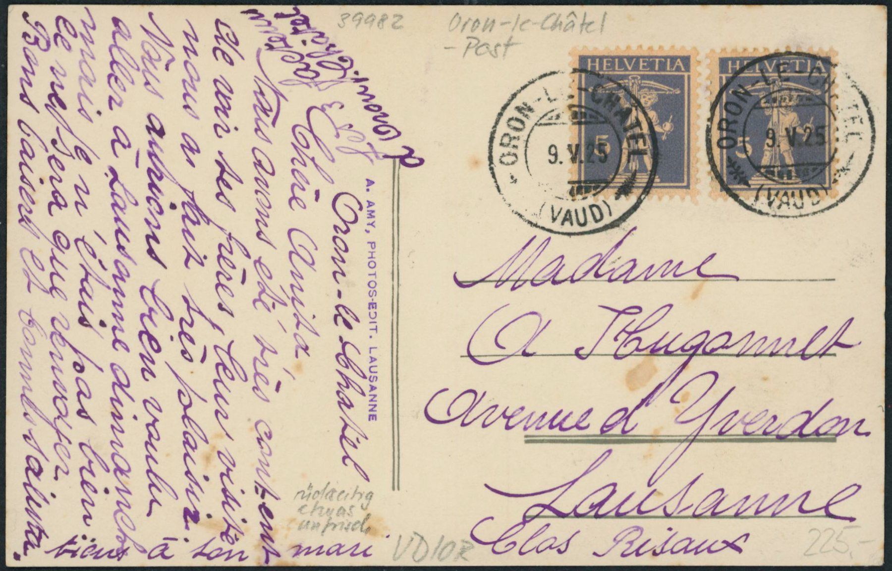 Cartoline postali: VD Oron le Châtel - Post – Usato da Schindellegi venduto da leecollect 1