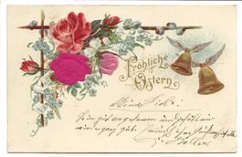 Fröhliche Ostern - Samt-Applikation - Glocken - 1902