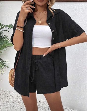 Damen Set Bluse und Shorts schwarz - Grösse: S