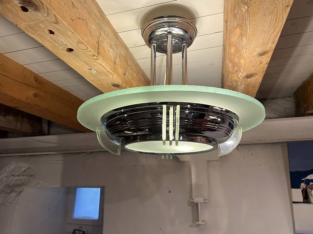 Lampadari & plafoniere: Lustre art déco verre et chrome  – Usato da Mollens VD venduto da espritartdeco 2