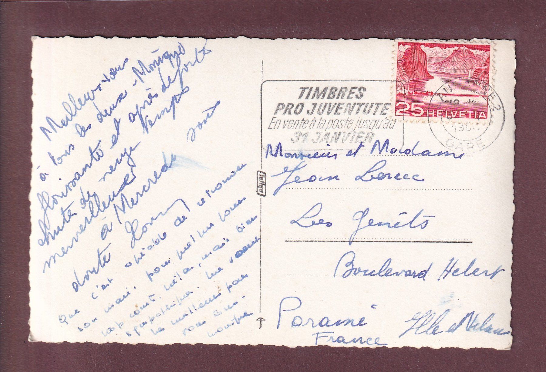 Cartoline postali: PAYSAGE D'HIVER - 1954 – Usato da Pully venduto da nicecards 1
